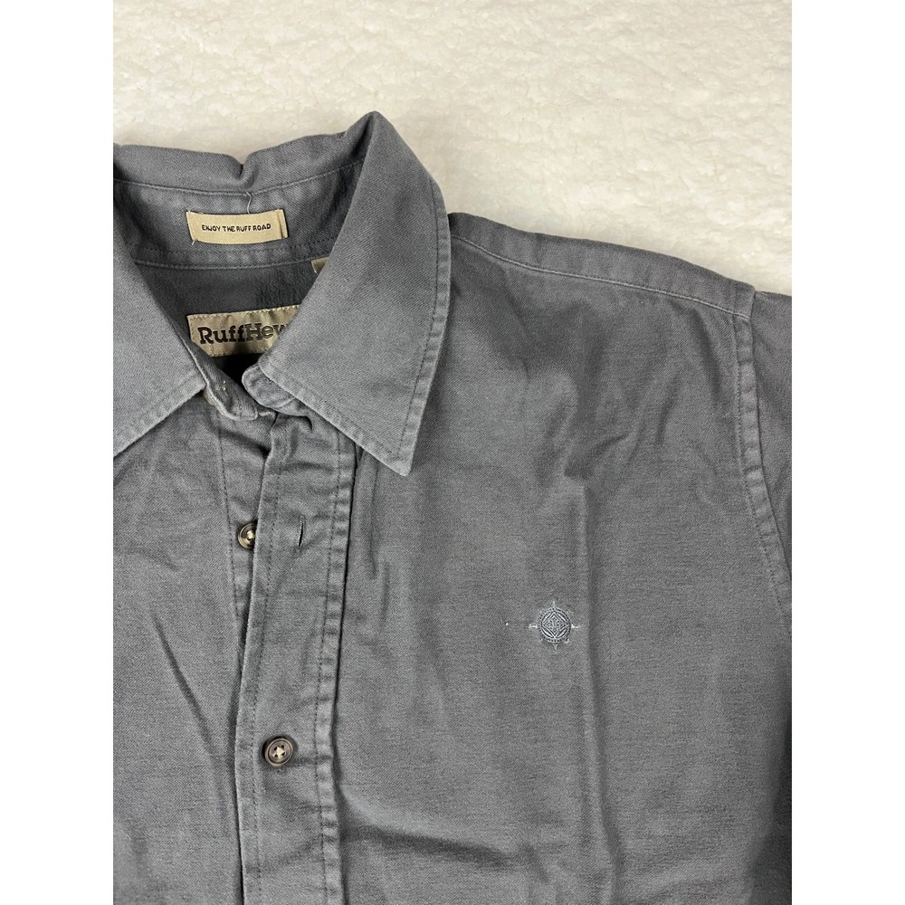 Ruff Hewn Mens Gray Button Down Long Sleeve Shirt Embroidered Logo‎ Size M